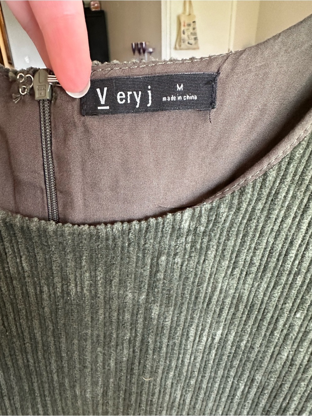 Very J Olive Green Corduroy Pocket Pinafore Dress - Picture 3 of 4
